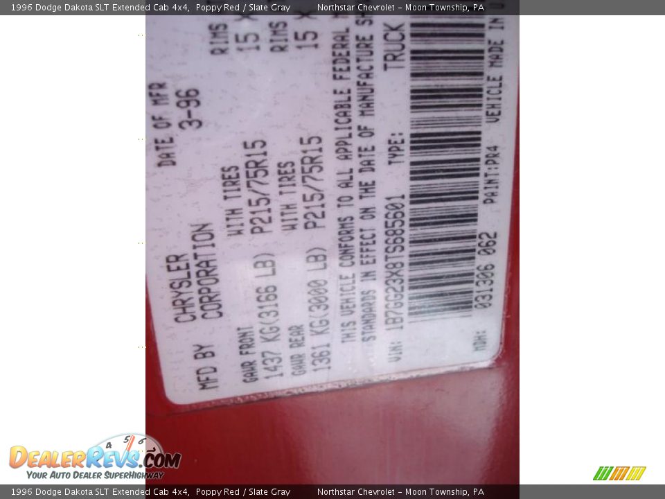 1996 Dodge Dakota SLT Extended Cab 4x4 Poppy Red / Slate Gray Photo #14