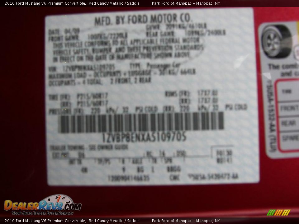 2010 Ford Mustang V6 Premium Convertible Red Candy Metallic / Saddle Photo #11