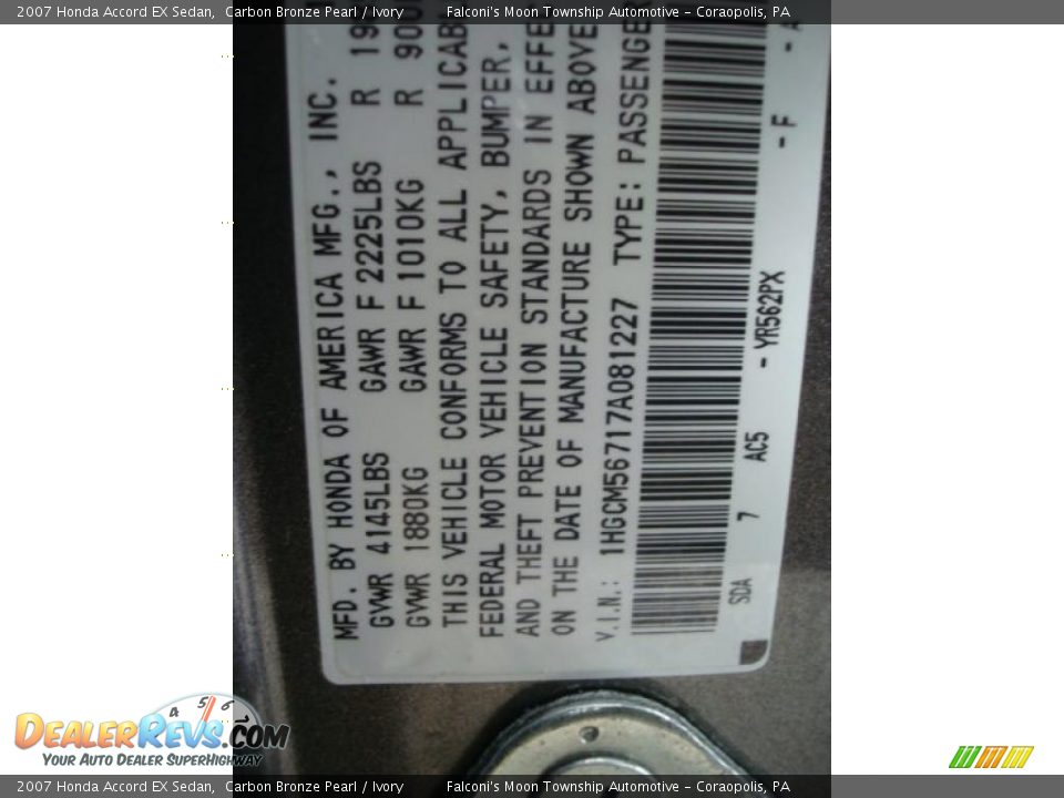 2007 Honda Accord EX Sedan Carbon Bronze Pearl / Ivory Photo #14