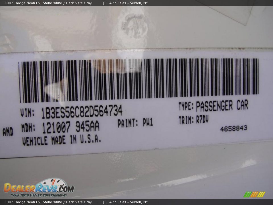 2002 Dodge Neon ES Stone White / Dark Slate Gray Photo #16