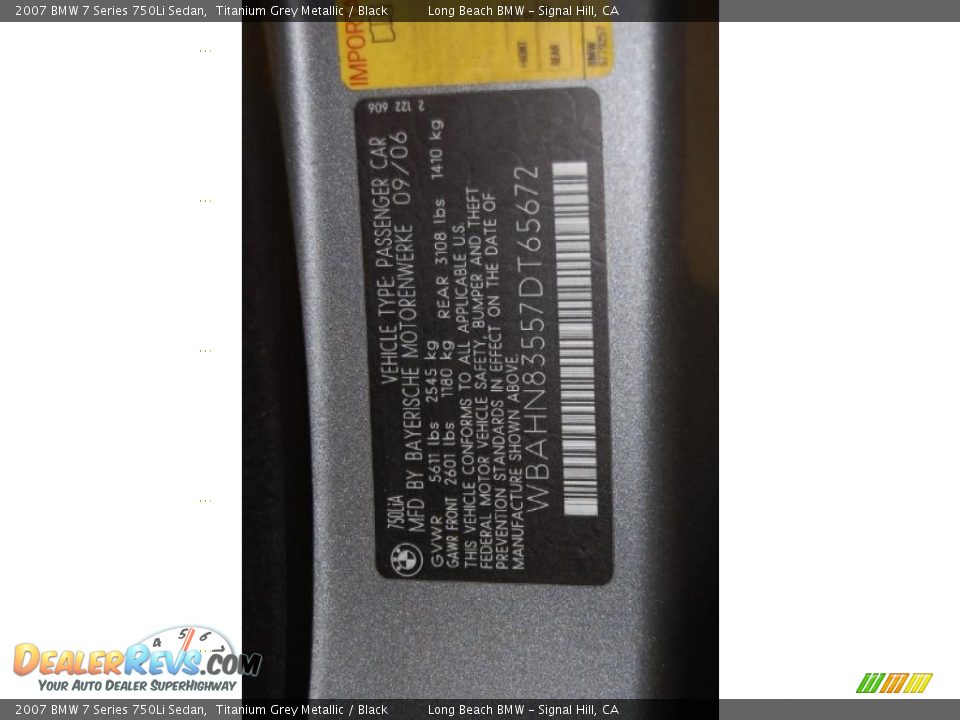 2007 BMW 7 Series 750Li Sedan Titanium Grey Metallic / Black Photo #29