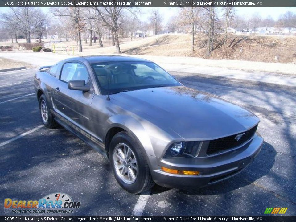 2005 Ford Mustang V6 Deluxe Coupe Legend Lime Metallic / Medium Parchment Photo #1