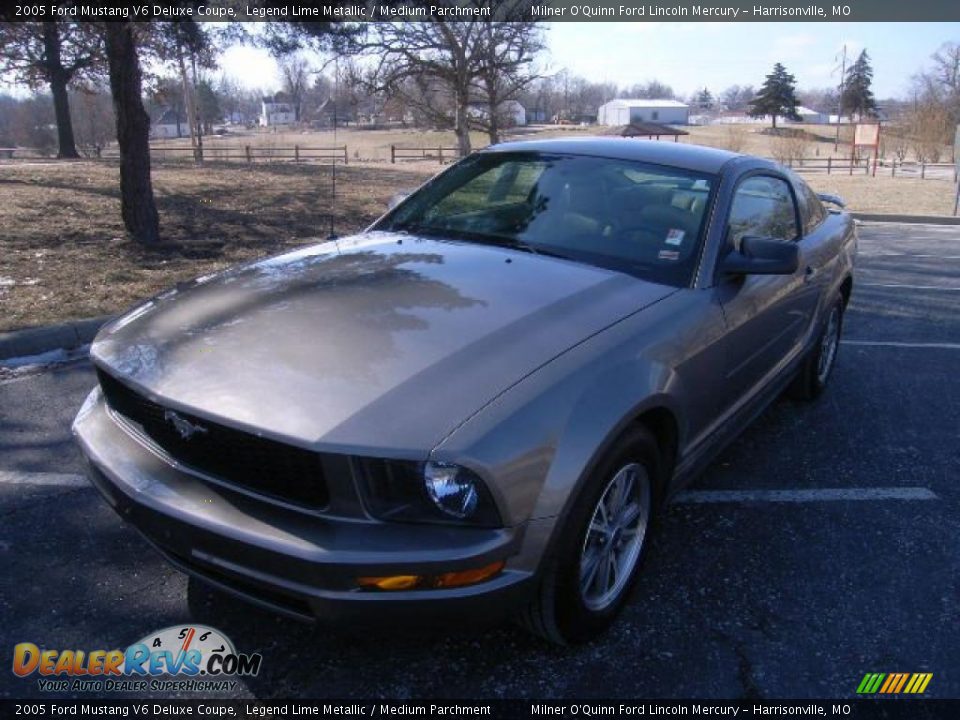 2005 Ford Mustang V6 Deluxe Coupe Legend Lime Metallic / Medium Parchment Photo #7