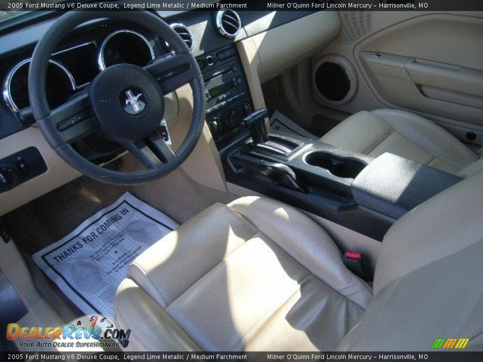 2005 Ford Mustang V6 Deluxe Coupe Legend Lime Metallic / Medium Parchment Photo #16