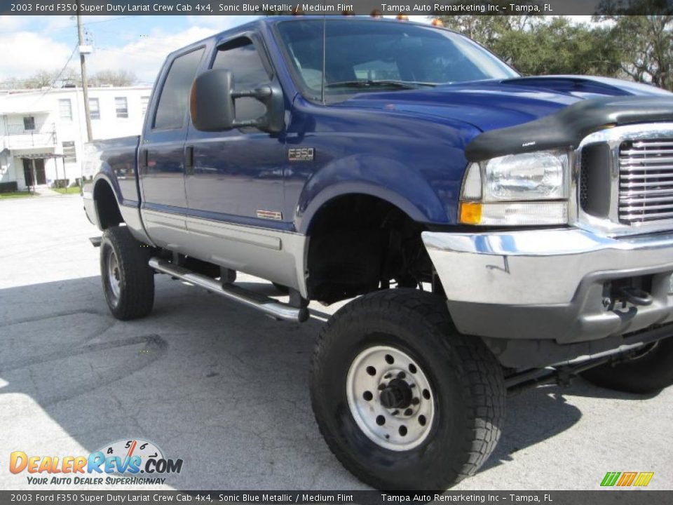 2003 Ford F350 Super Duty Lariat Crew Cab 4x4 Sonic Blue Metallic / Medium Flint Photo #3