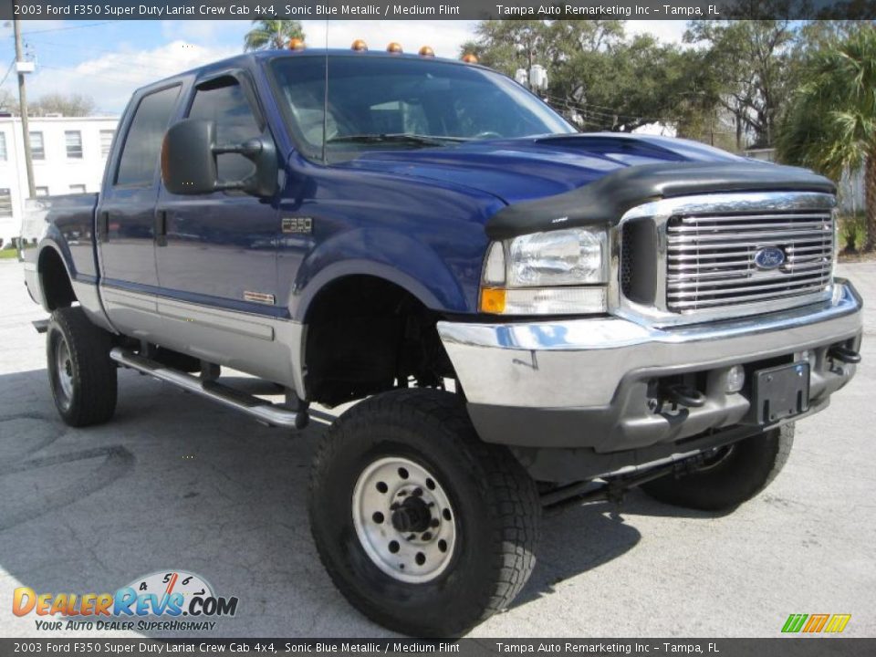 2003 Ford F350 Super Duty Lariat Crew Cab 4x4 Sonic Blue Metallic / Medium Flint Photo #5