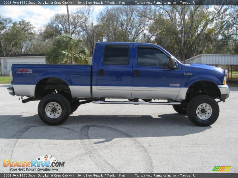 2003 Ford F350 Super Duty Lariat Crew Cab 4x4 Sonic Blue Metallic / Medium Flint Photo #8