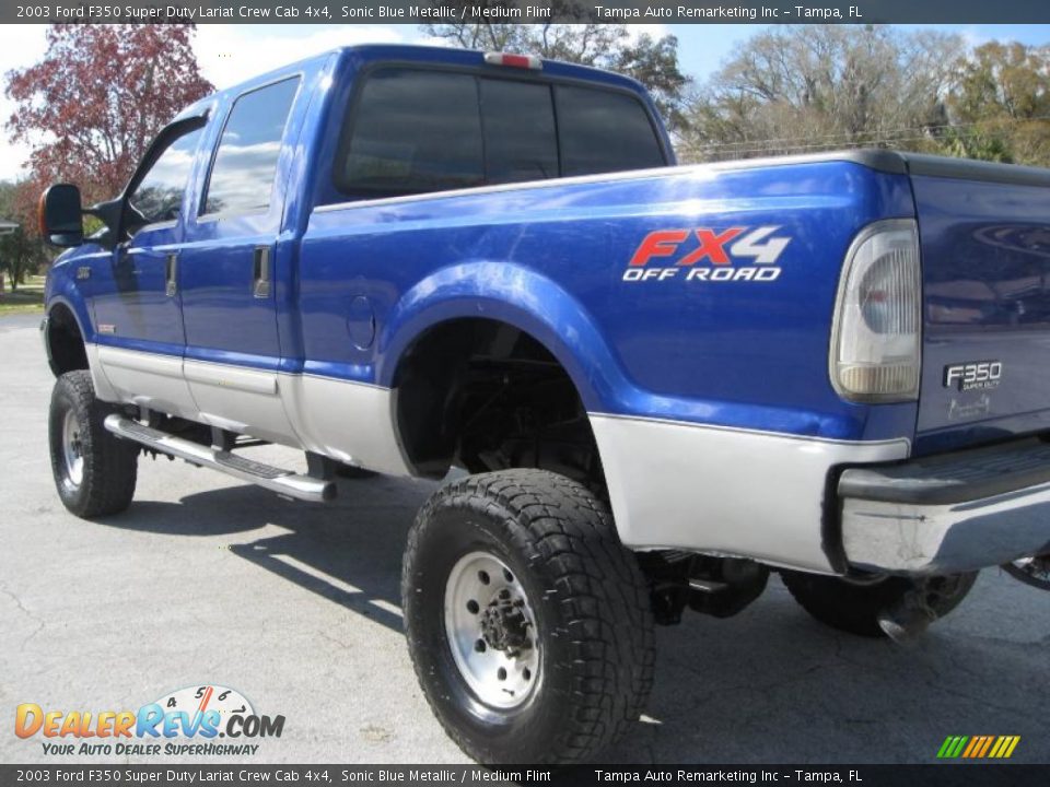2003 Ford F350 Super Duty Lariat Crew Cab 4x4 Sonic Blue Metallic / Medium Flint Photo #9