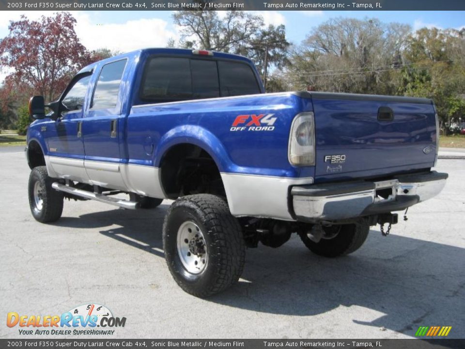 2003 Ford F350 Super Duty Lariat Crew Cab 4x4 Sonic Blue Metallic / Medium Flint Photo #11