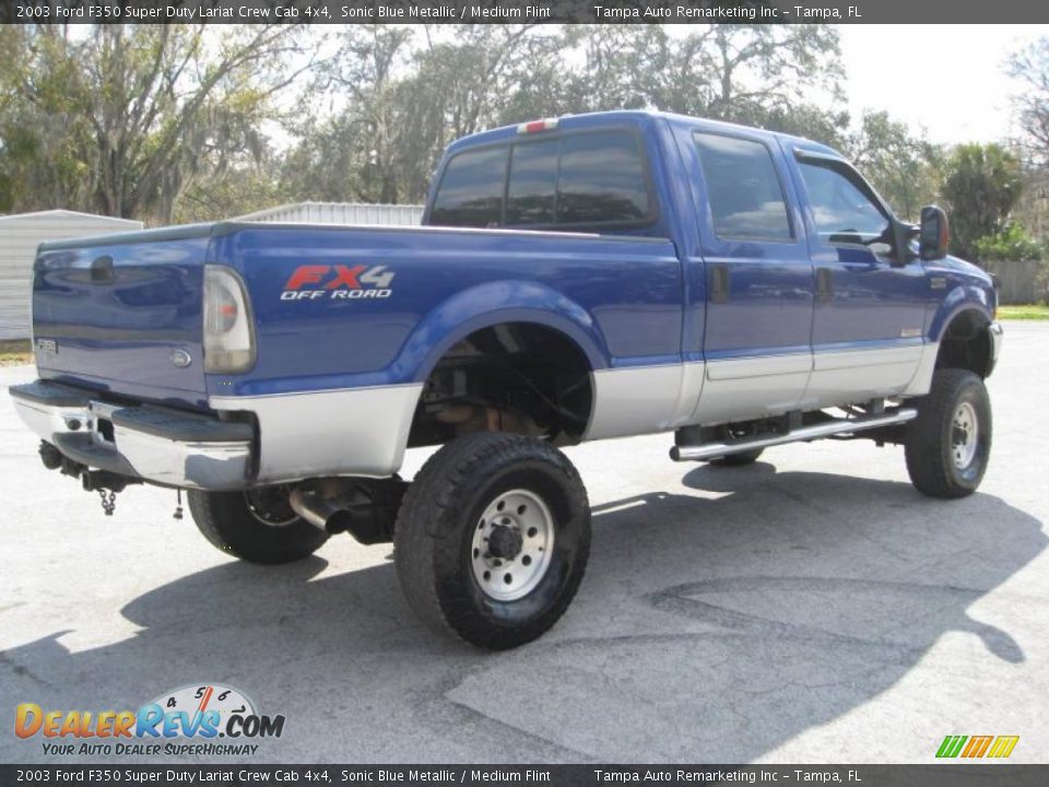 2003 Ford F350 Super Duty Lariat Crew Cab 4x4 Sonic Blue Metallic / Medium Flint Photo #12