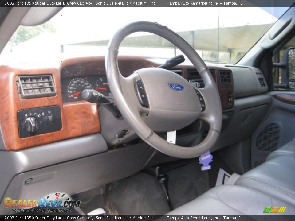2003 Ford F350 Super Duty Lariat Crew Cab 4x4 Sonic Blue Metallic / Medium Flint Photo #30