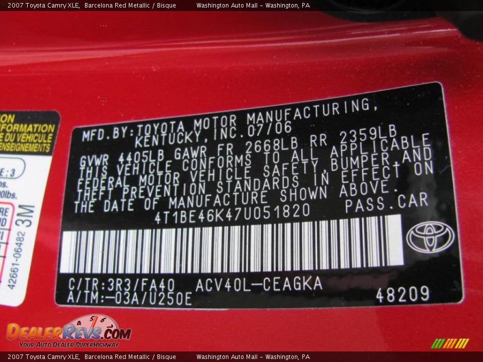 2007 Toyota Camry XLE Barcelona Red Metallic / Bisque Photo #19
