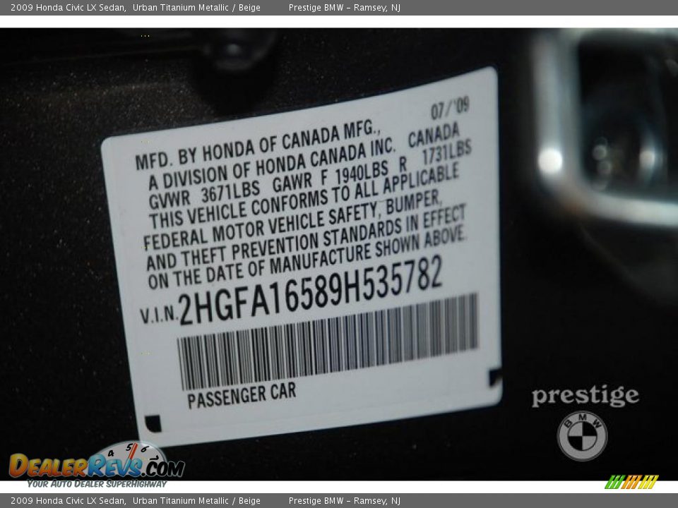 2009 Honda Civic LX Sedan Urban Titanium Metallic / Beige Photo #12