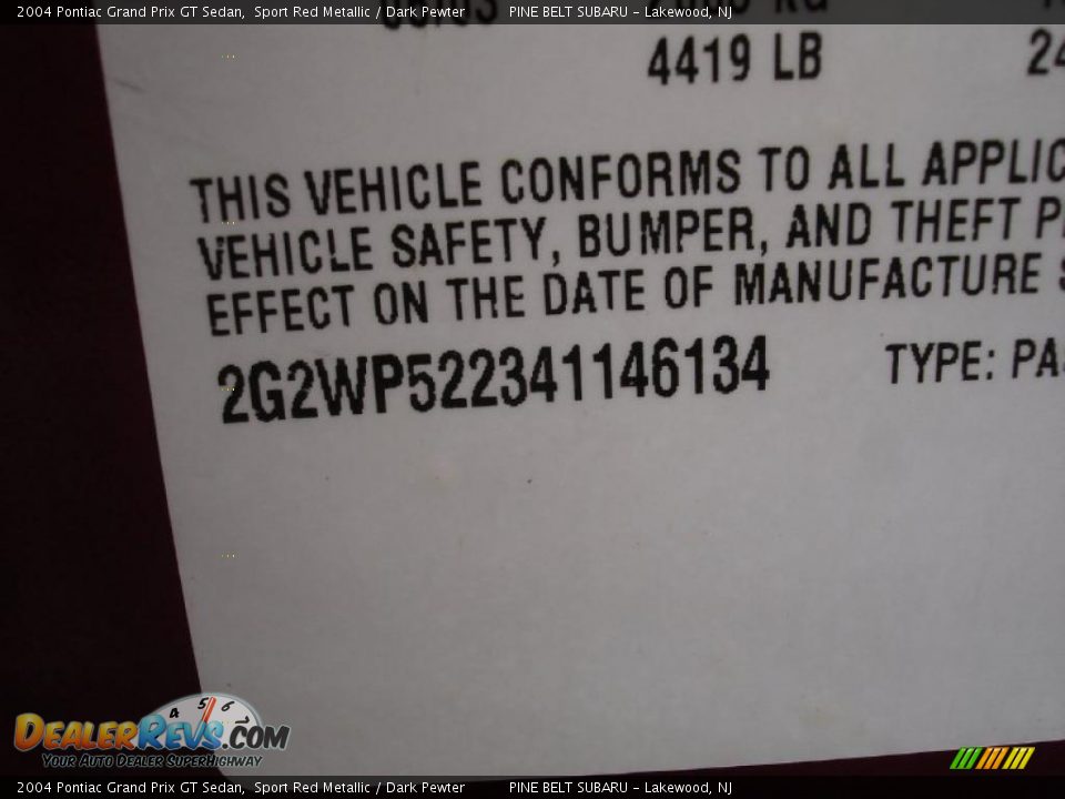 2004 Pontiac Grand Prix GT Sedan Sport Red Metallic / Dark Pewter Photo #18