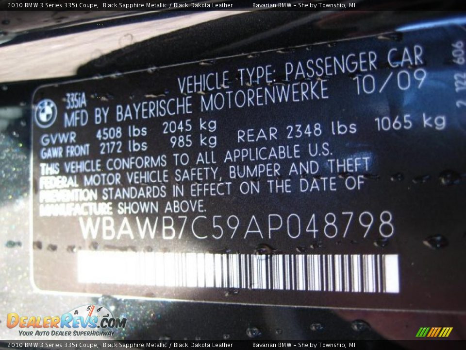 2010 BMW 3 Series 335i Coupe Black Sapphire Metallic / Black Dakota Leather Photo #12