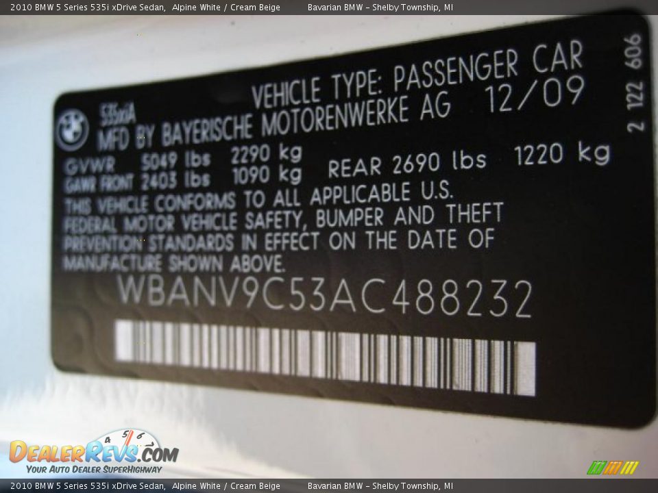 2010 BMW 5 Series 535i xDrive Sedan Alpine White / Cream Beige Photo #12