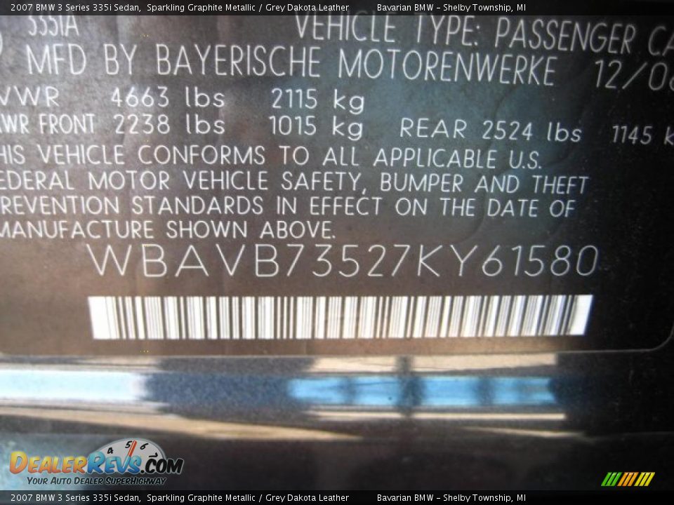 2007 BMW 3 Series 335i Sedan Sparkling Graphite Metallic / Grey Dakota Leather Photo #23