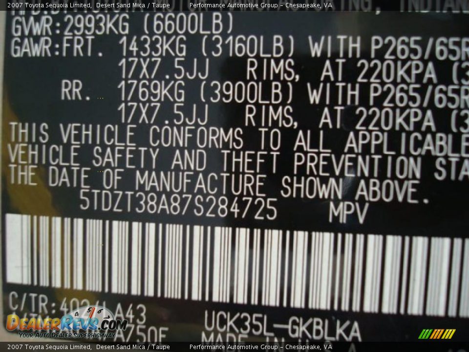 2007 Toyota Sequoia Limited Desert Sand Mica / Taupe Photo #36