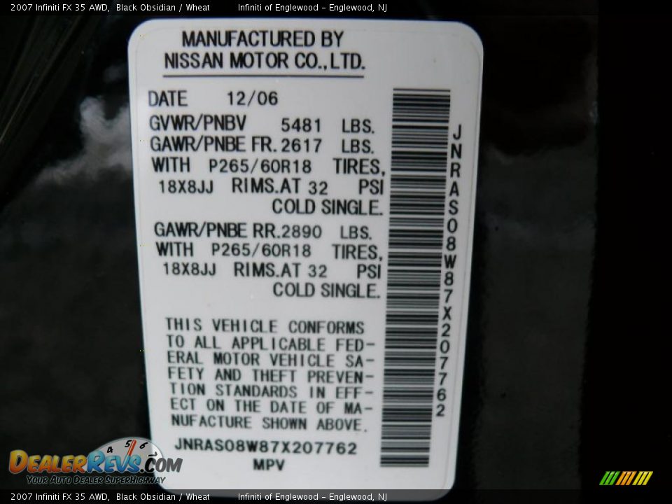 2007 Infiniti FX 35 AWD Black Obsidian / Wheat Photo #32