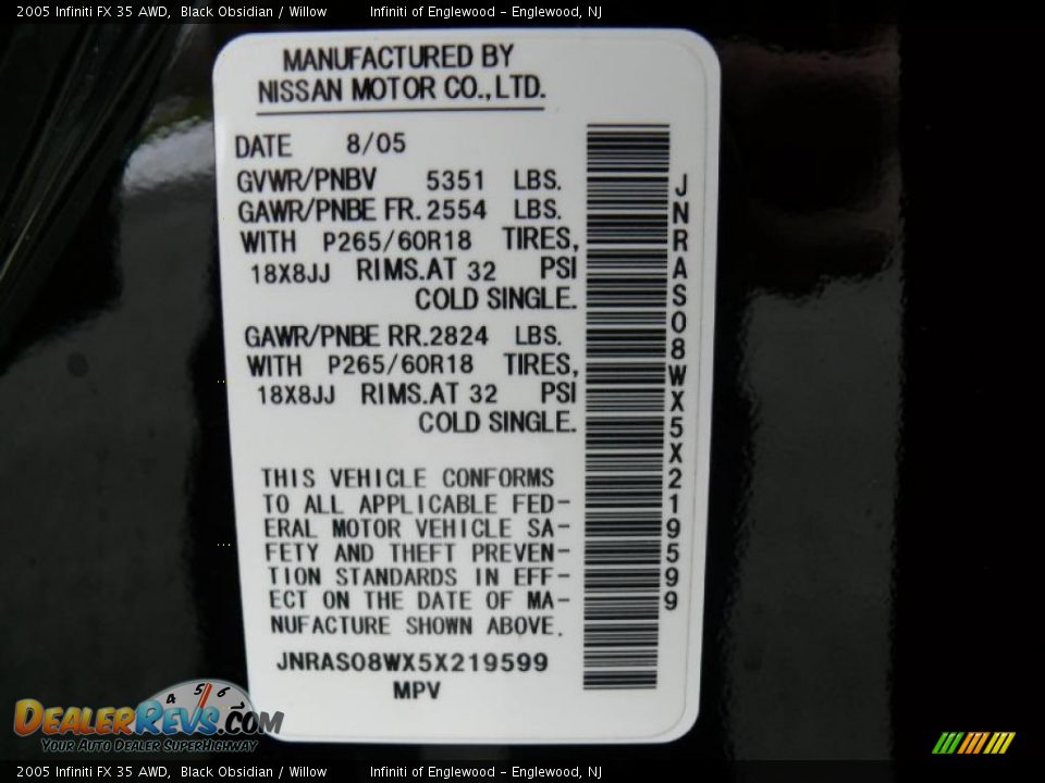 2005 Infiniti FX 35 AWD Black Obsidian / Willow Photo #32