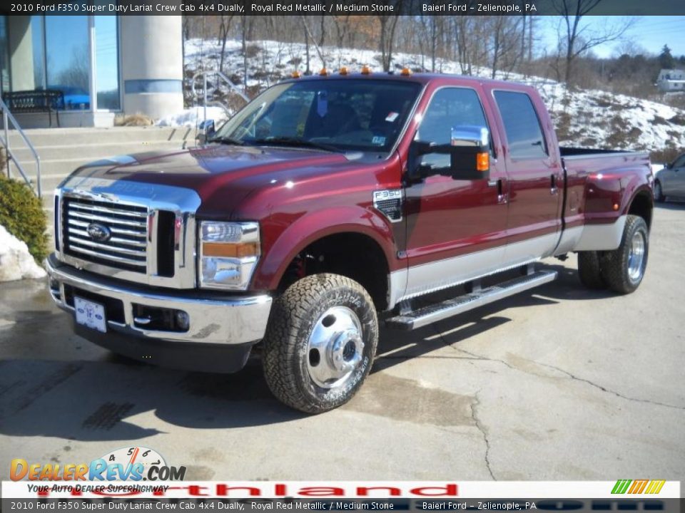 2010 Ford F350 Super Duty Lariat Crew Cab 4x4 Dually Royal Red Metallic / Medium Stone Photo #2
