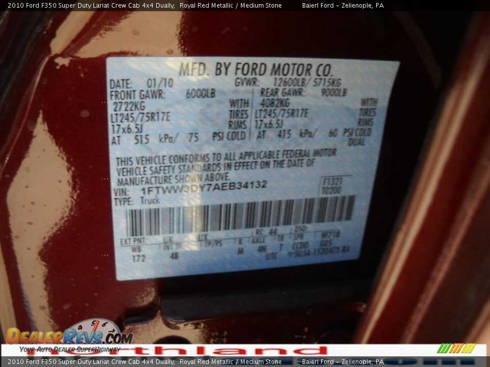 2010 Ford F350 Super Duty Lariat Crew Cab 4x4 Dually Royal Red Metallic / Medium Stone Photo #13