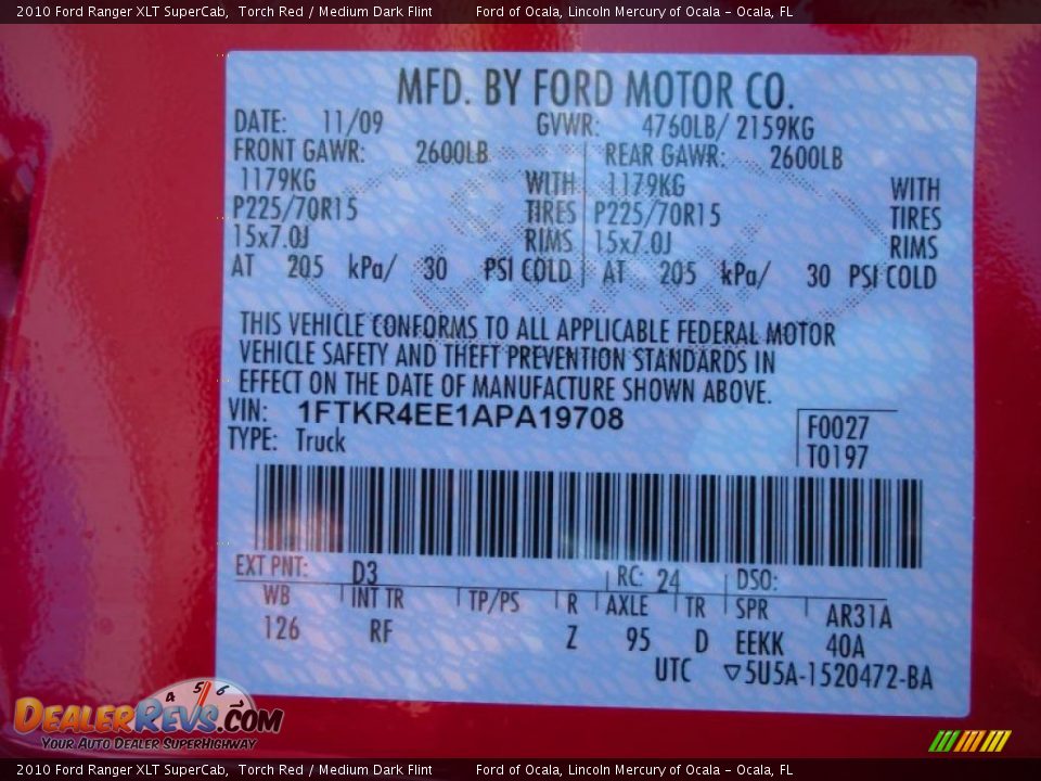 2010 Ford Ranger XLT SuperCab Torch Red / Medium Dark Flint Photo #13