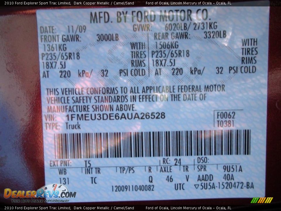 2010 Ford Explorer Sport Trac Limited Dark Copper Metallic / Camel/Sand Photo #13