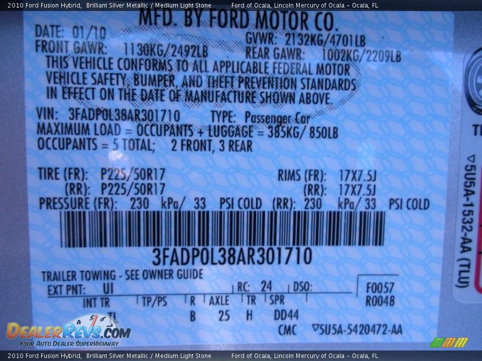 2010 Ford Fusion Hybrid Brilliant Silver Metallic / Medium Light Stone Photo #13
