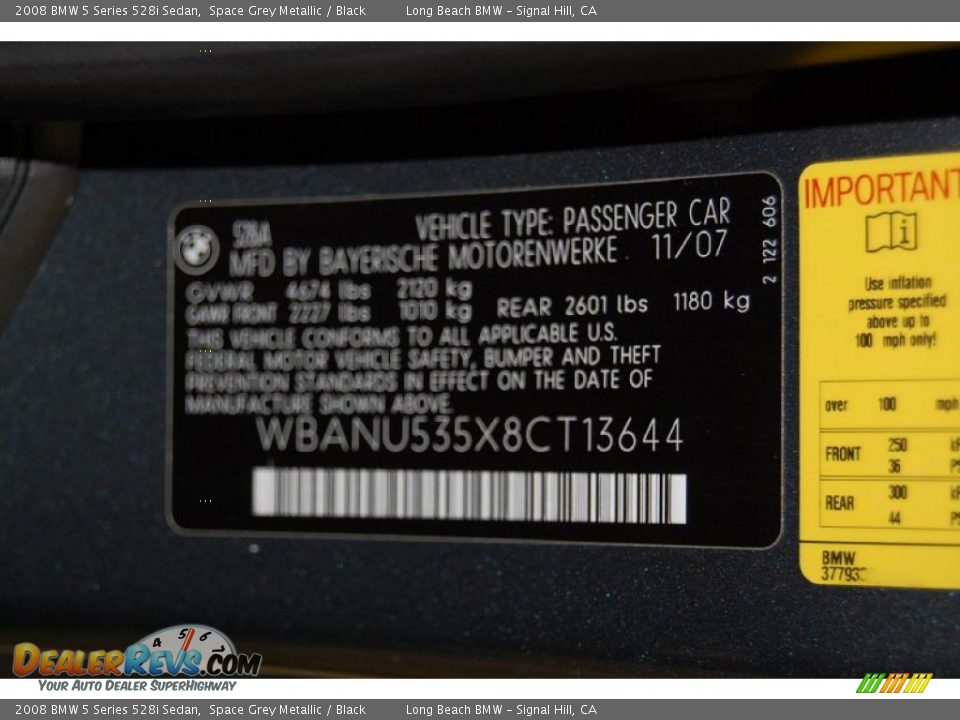 2008 BMW 5 Series 528i Sedan Space Grey Metallic / Black Photo #15