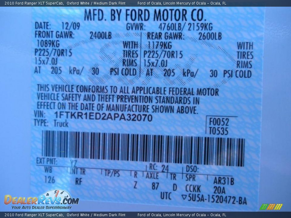 2010 Ford Ranger XLT SuperCab Oxford White / Medium Dark Flint Photo #12