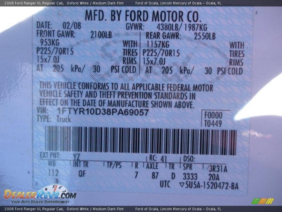 2008 Ford Ranger XL Regular Cab Oxford White / Medium Dark Flint Photo #21