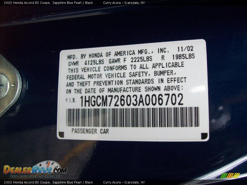 2003 Honda Accord EX Coupe Sapphire Blue Pearl / Black Photo #25