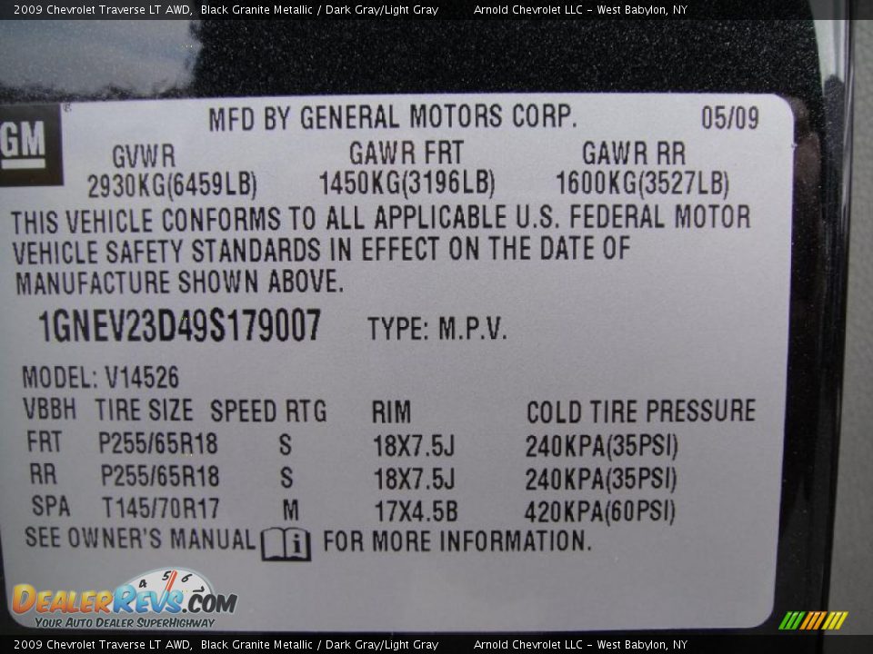 2009 Chevrolet Traverse LT AWD Black Granite Metallic / Dark Gray/Light Gray Photo #15