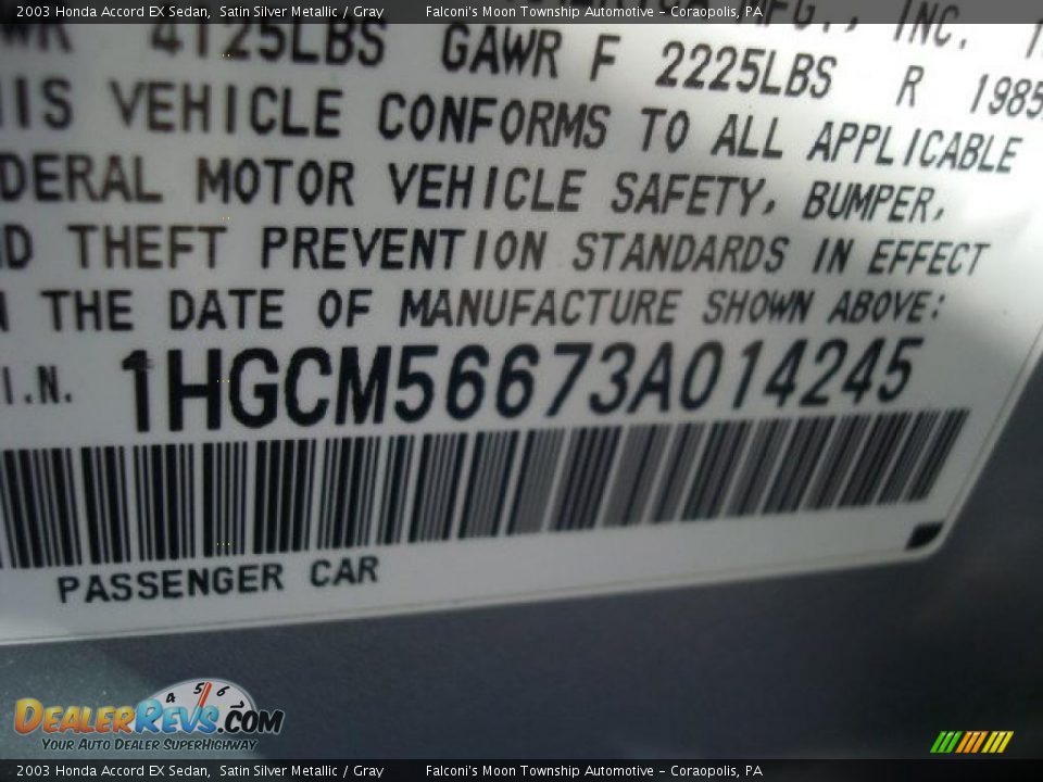 2003 Honda Accord EX Sedan Satin Silver Metallic / Gray Photo #14