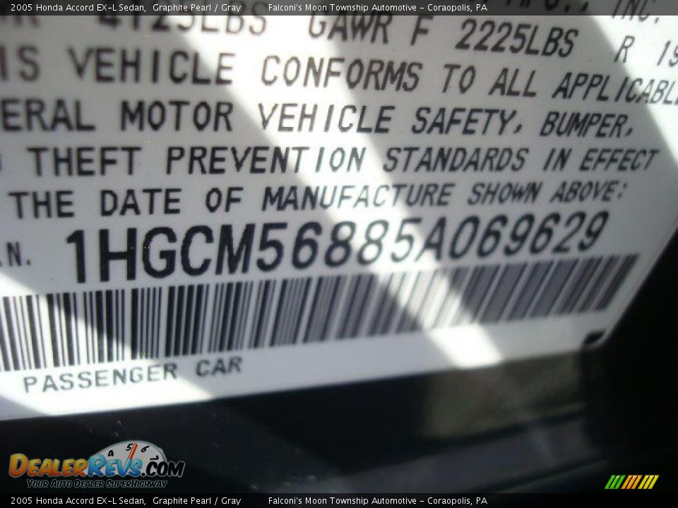 2005 Honda Accord EX-L Sedan Graphite Pearl / Gray Photo #14
