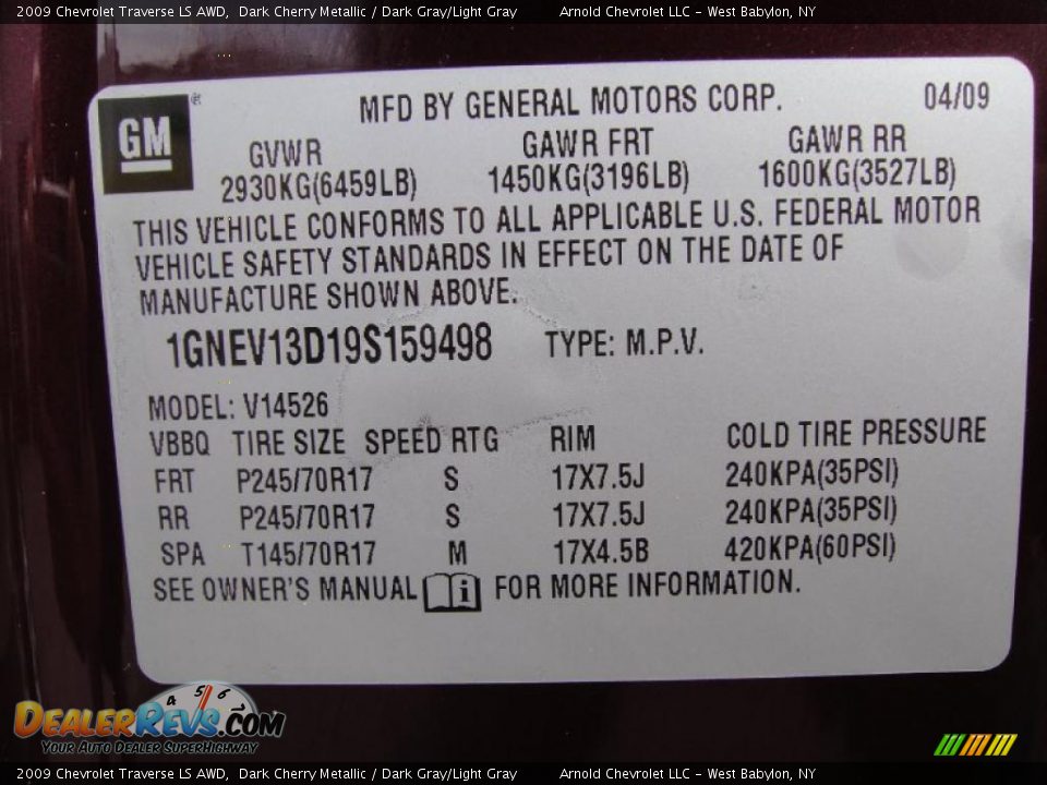 2009 Chevrolet Traverse LS AWD Dark Cherry Metallic / Dark Gray/Light Gray Photo #15