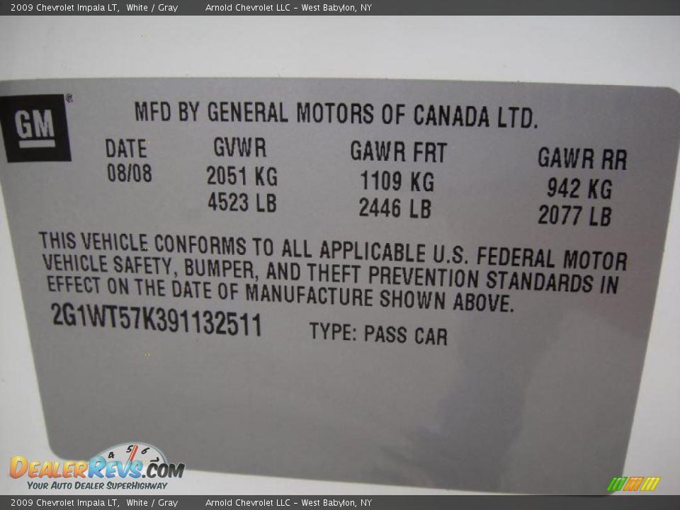 2009 Chevrolet Impala LT White / Gray Photo #15