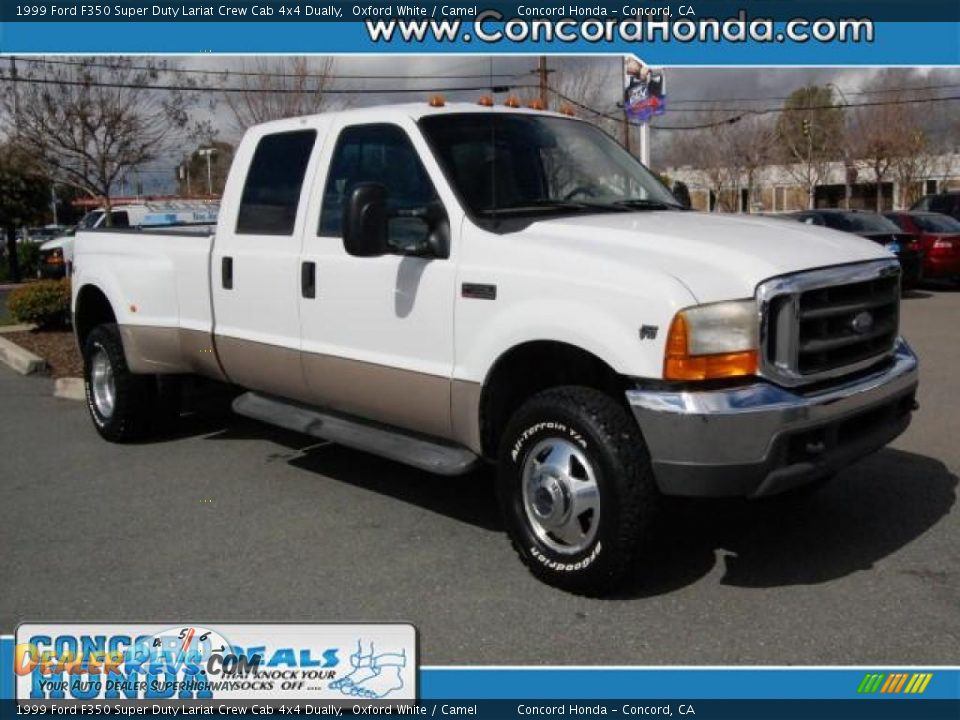 1999 Ford F350 Super Duty Lariat Crew Cab 4x4 Dually Oxford White / Camel Photo #1