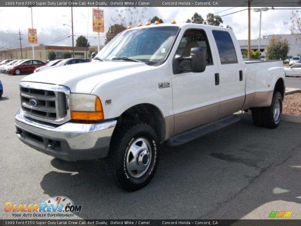 1999 Ford F350 Super Duty Lariat Crew Cab 4x4 Dually Oxford White / Camel Photo #7