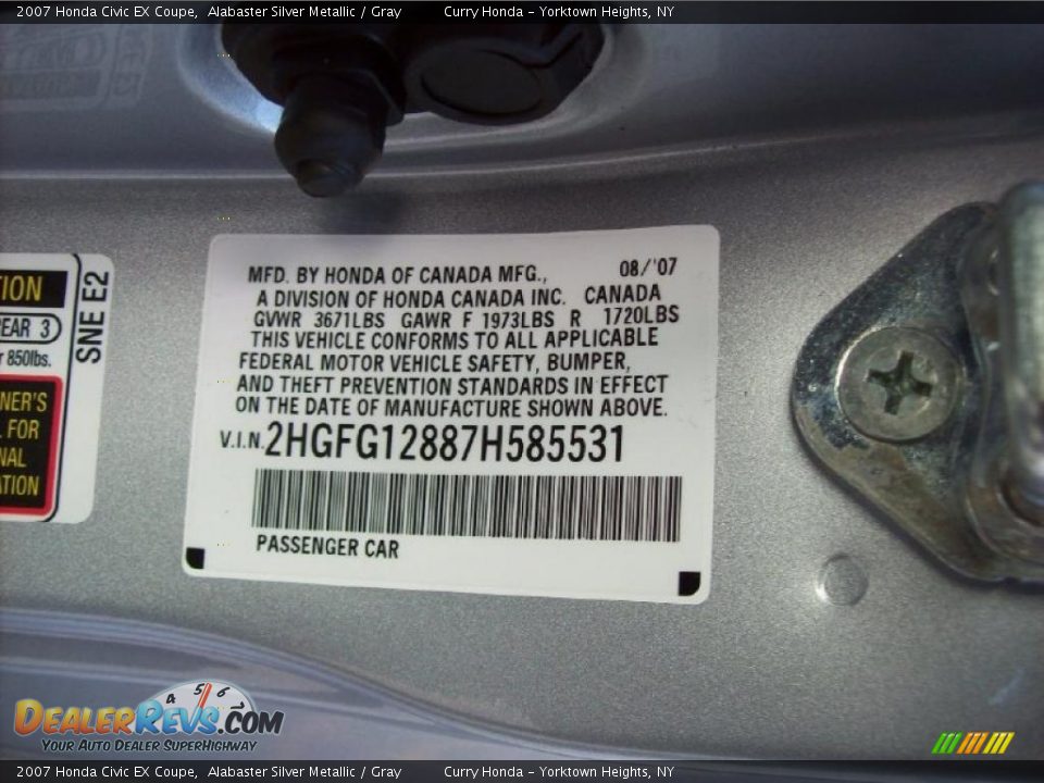 2007 Honda Civic EX Coupe Alabaster Silver Metallic / Gray Photo #24