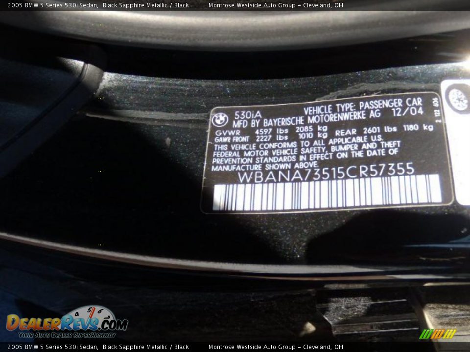 2005 BMW 5 Series 530i Sedan Black Sapphire Metallic / Black Photo #9
