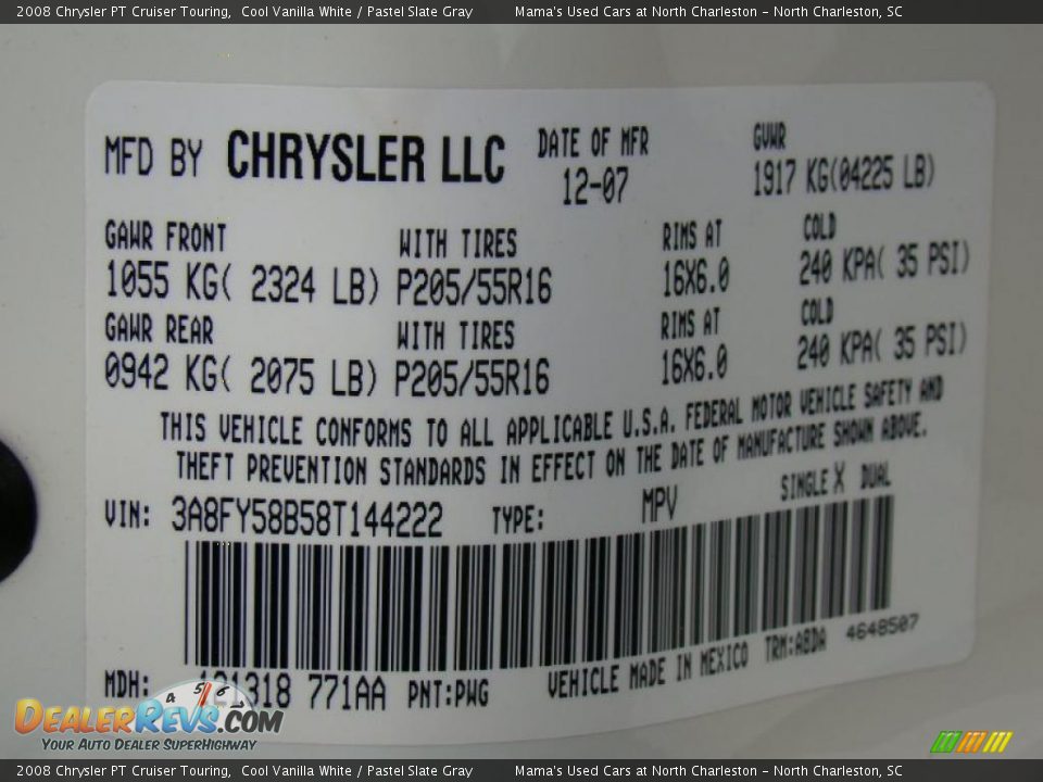 2008 Chrysler PT Cruiser Touring Cool Vanilla White / Pastel Slate Gray Photo #31