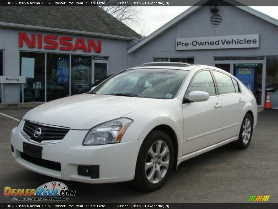 2007 Nissan Maxima 3.5 SL Winter Frost Pearl / Cafe Latte Photo #1