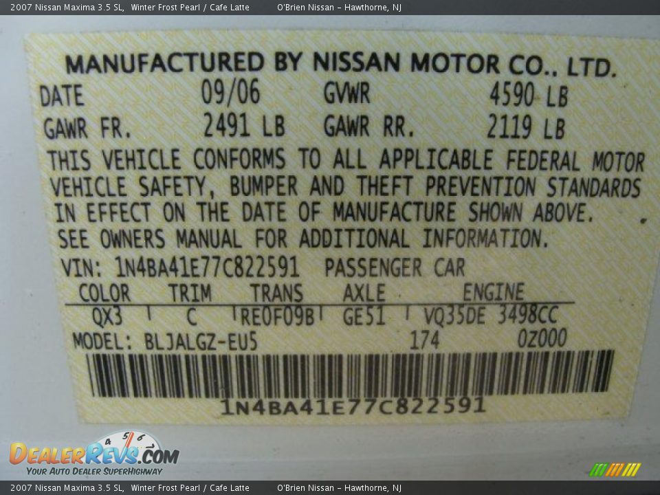 2007 Nissan Maxima 3.5 SL Winter Frost Pearl / Cafe Latte Photo #28