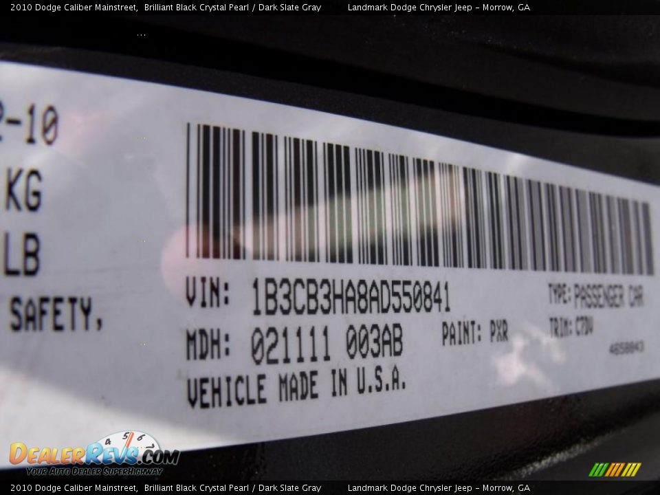 2010 Dodge Caliber Mainstreet Brilliant Black Crystal Pearl / Dark Slate Gray Photo #15