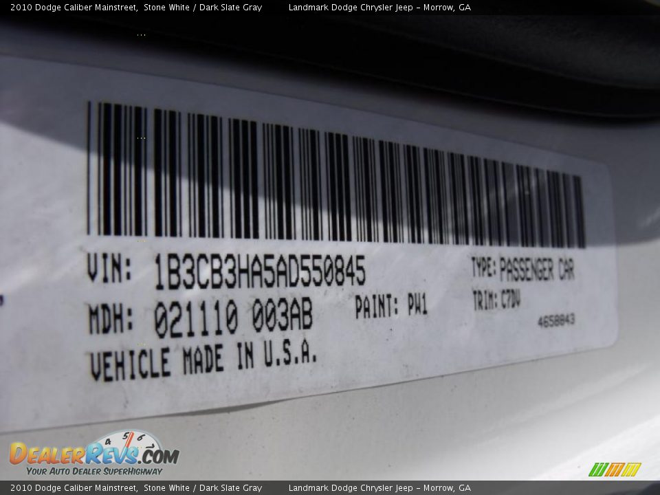 2010 Dodge Caliber Mainstreet Stone White / Dark Slate Gray Photo #15