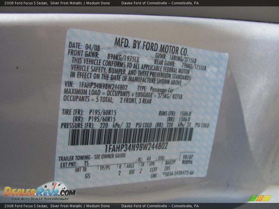 2008 Ford Focus S Sedan Silver Frost Metallic / Medium Stone Photo #15