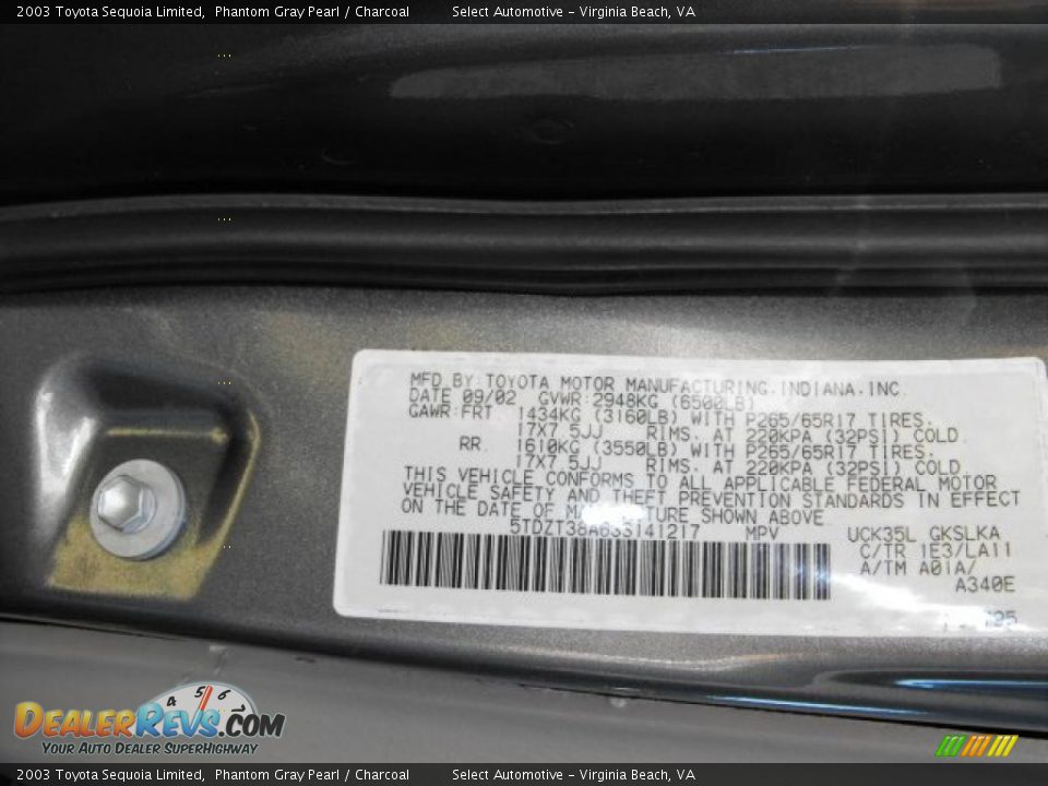 2003 Toyota Sequoia Limited Phantom Gray Pearl / Charcoal Photo #26