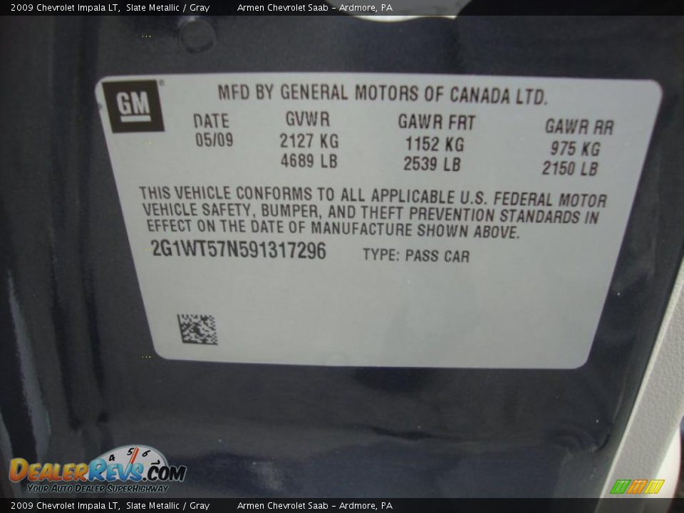 2009 Chevrolet Impala LT Slate Metallic / Gray Photo #33